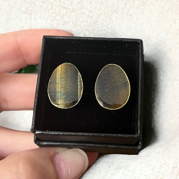 Tigers Eye Gemstone Gold Cufflinks - Picture 3 of 4